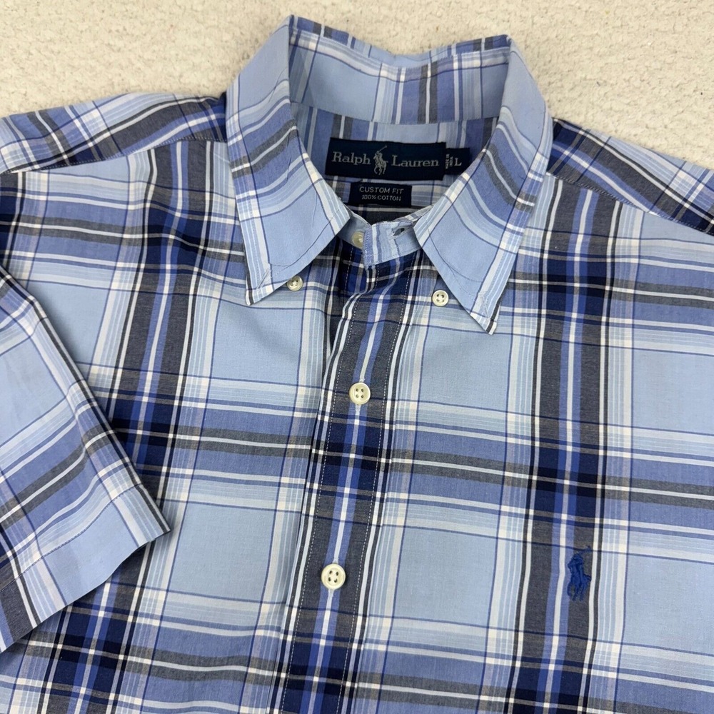 Ralph Lauren Shirt Mens Large Custom Fit Plaid Button Up Short Sleeve Cotton